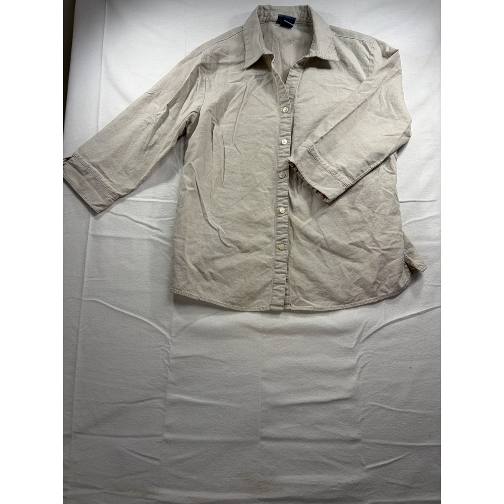 Classic Elements Women's Ivory 1/4 Sleeve Size M Button up